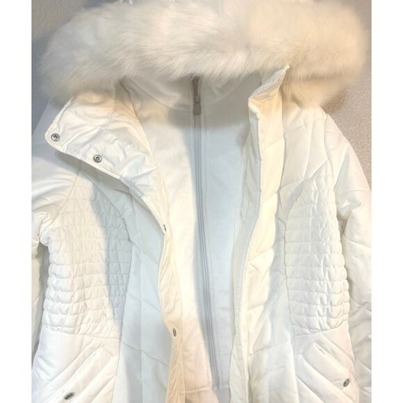 Susan Graver 1X Womens Winter Coat Jacket White Faux Fur Hood Quilted Puffer NWT - Picture 5 of 8